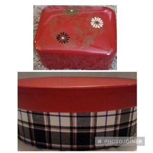 Oval plaid storage box & small red trinket box